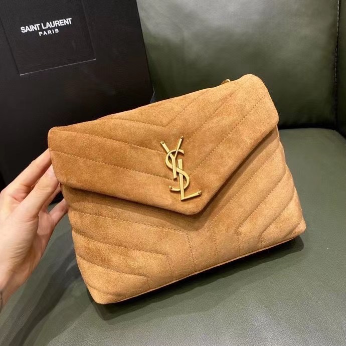 Saint Laurent Loulou Small Chain Bag in Tan Y-Quilted Suede