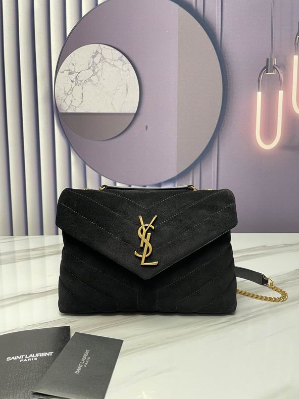 Saint Laurent Loulou Small Chain Shoulder Bag in Black Suede