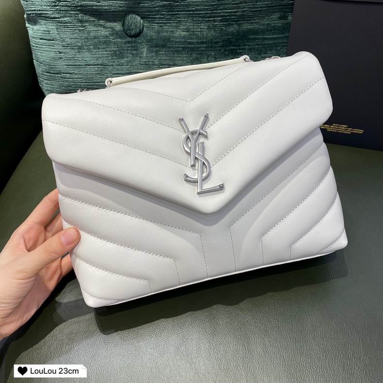 Saint Laurent Loulou Small Chain Shoulder Bag in White Y-Quilted Leather