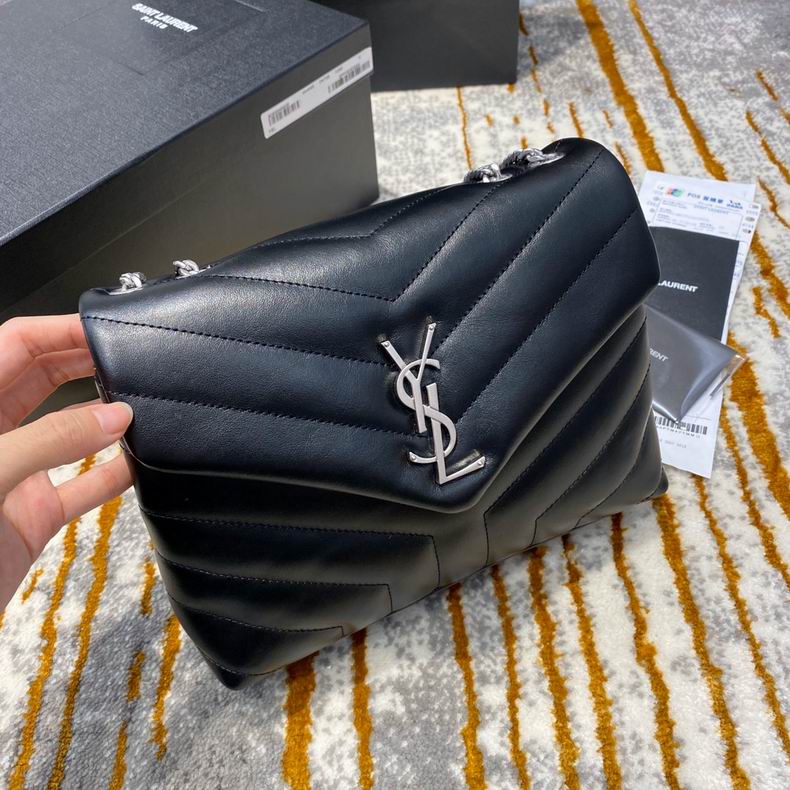 Saint Laurent Loulou Small Chain Shoulder Bag in Black Y-Quilted Leather