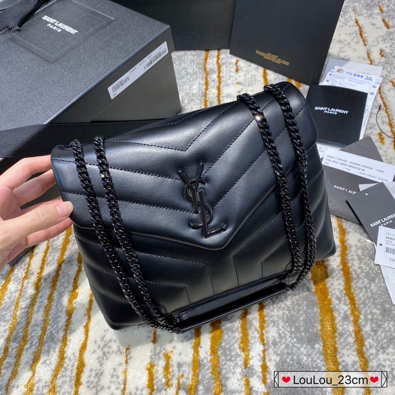Saint Laurent Loulou Small Chain Shoulder Bag in Black Y-Quilted Leather