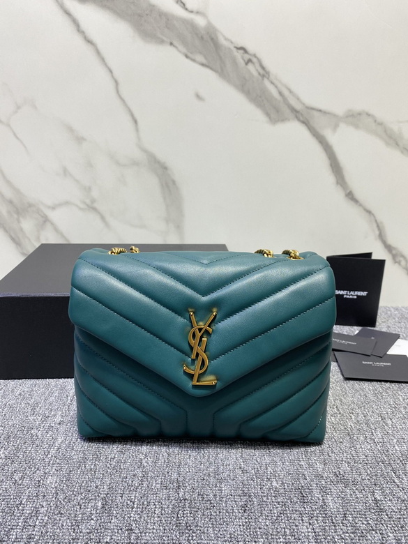 Saint Laurent Loulou Small Chain Shoulder Bag in Teal Y-Quilted Leather