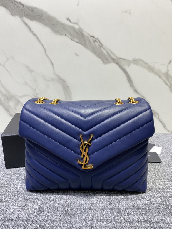 Saint Laurent Loulou Medium Chain Shoulder Bag in Navy Y-Quilted Leather