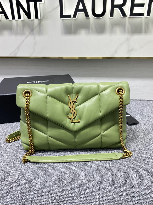 Saint Laurent Loulou Puffer Small Shoulder Bag in Green Quilted Leather