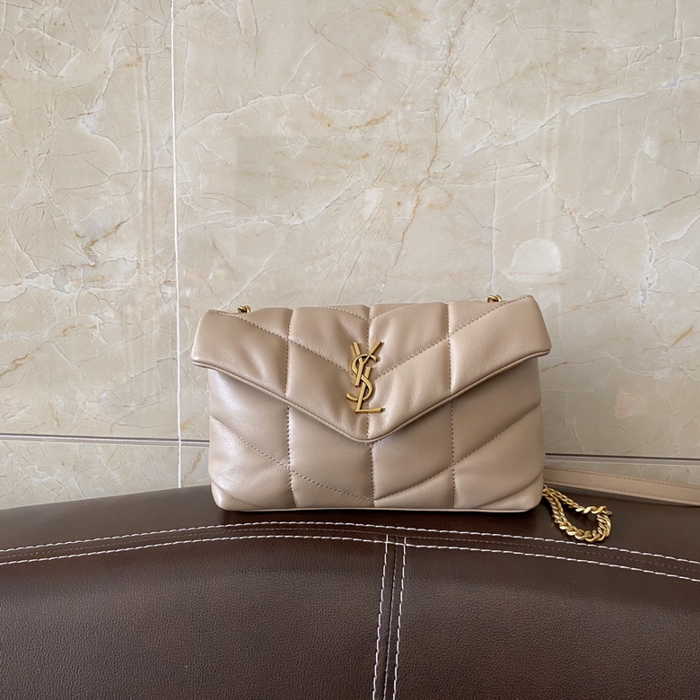 Saint Laurent Loulou Puffer Toy Shoulder Bag in Beige Quilted Leather