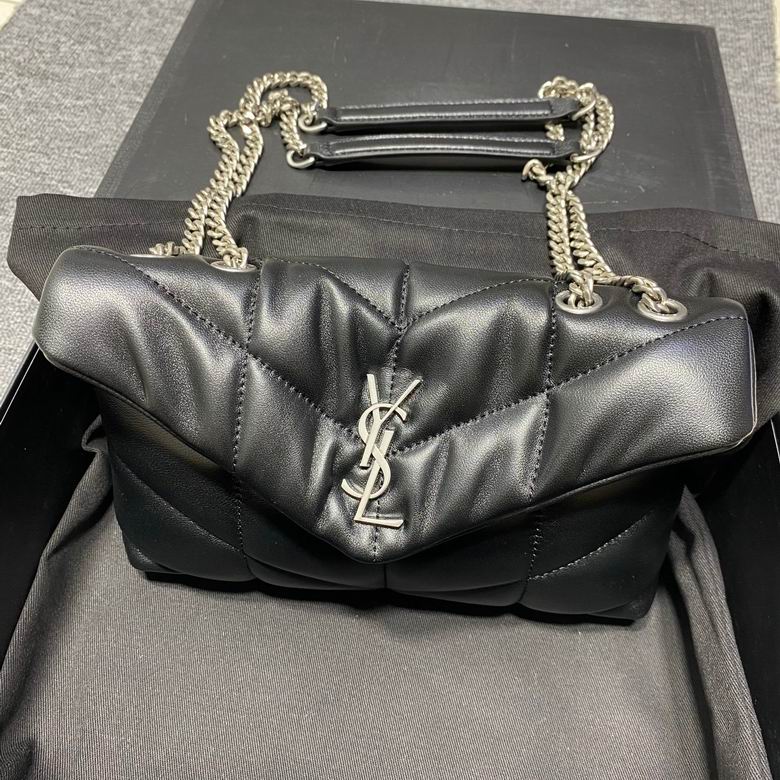 Saint Laurent Loulou Puffer Toy Chain Bag in Black Quilted Leather