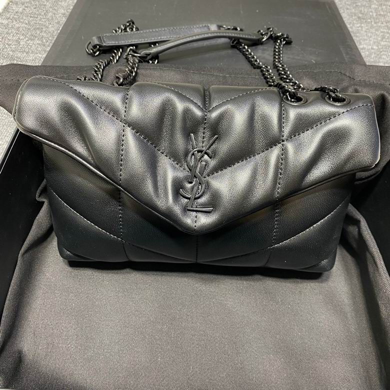 Saint Laurent Loulou Puffer Toy Shoulder Bag in Black Quilted Leather