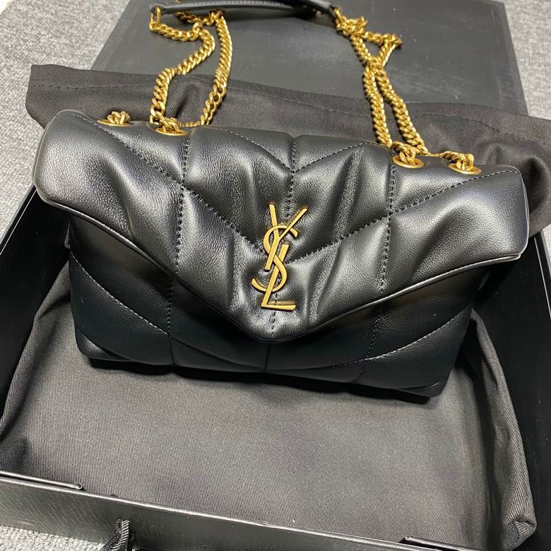 Saint Laurent Loulou Puffer Toy Chain Bag in Black Quilted Leather