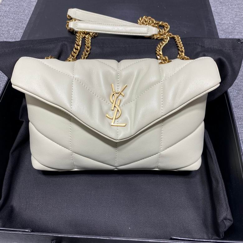 Saint Laurent Loulou Puffer Toy Chain Bag in Off-White Quilted Leather