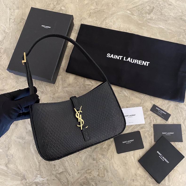 Saint Laurent Le 5 à 7 Mini Hobo Shoulder Bag in Black Embossed Leather