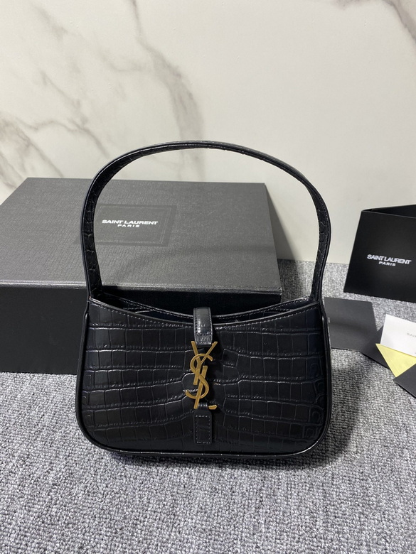 Saint Laurent Le 5 à 7 Mini Hobo Bag in Black Crocodile-Embossed Leather