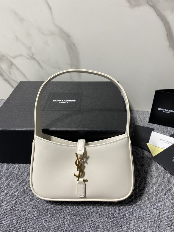 Saint Laurent Le 5 à 7 Mini Hobo Shoulder Bag in White Smooth Leather