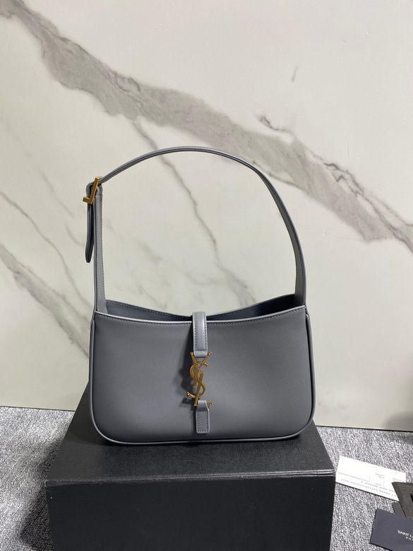 Saint Laurent Le 5 à 7 Small Hobo Shoulder Bag in Grey Smooth Leather