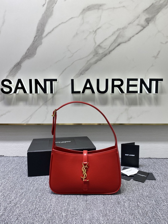 Saint Laurent Le 5 à 7 Small Hobo Shoulder Bag in Red Smooth Leather