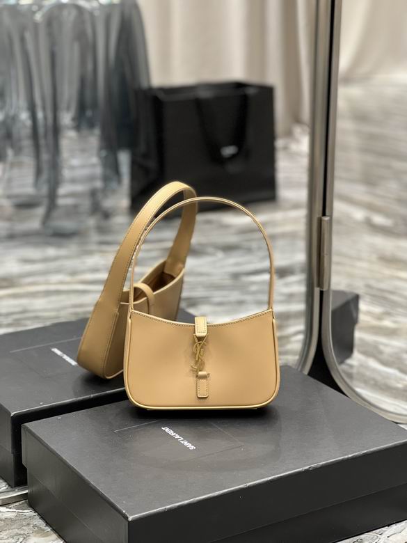 Saint Laurent Le 5 à 7 Mini Hobo Shoulder Bag in Beige Smooth Leather