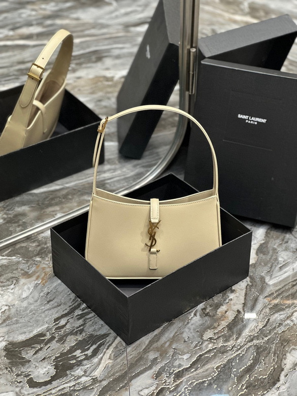 Saint Laurent Le 5 à 7 Small Hobo Shoulder Bag in Cream Smooth Leather