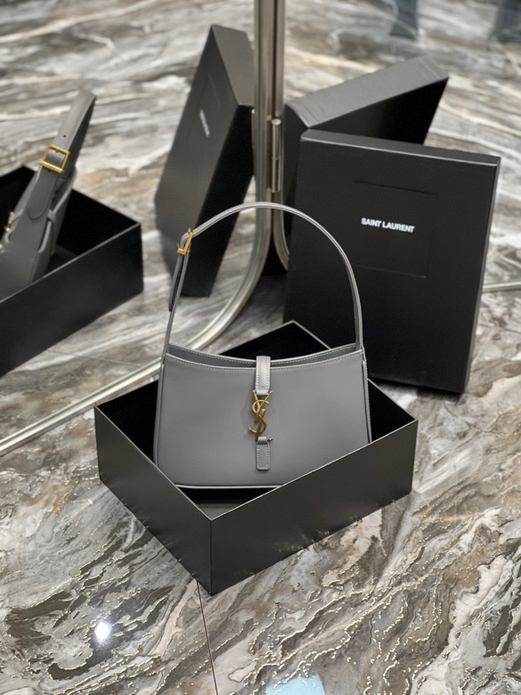 Saint Laurent Le 5 à 7 Hobo Shoulder Bag in Grey Smooth Leather