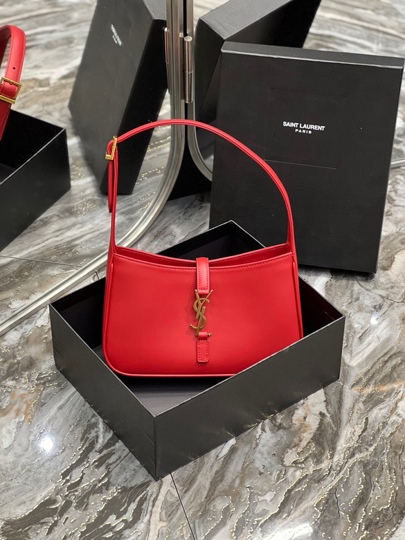 Saint Laurent Le 5 à 7 Small Hobo Shoulder Bag in Red Smooth Leather