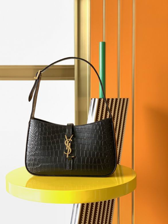 Saint Laurent Le 5 à 7 Small Hobo Shoulder Bag in Black Croc-Embossed Leather