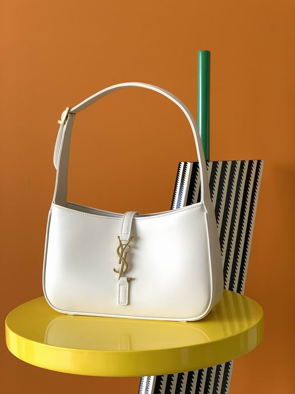 Saint Laurent Le 5 à 7 Small Hobo Shoulder Bag in White Smooth Leather