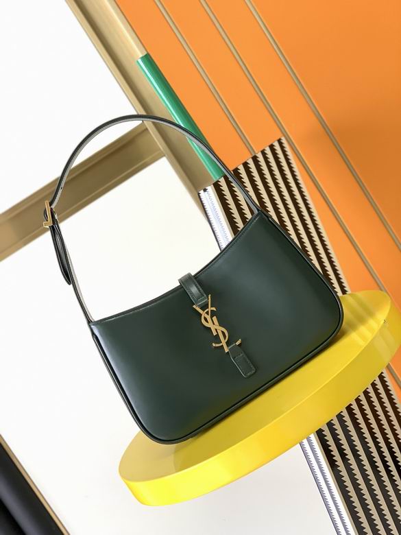 Saint Laurent Le 5 à 7 Hobo Shoulder Bag in Dark Green Smooth Leather