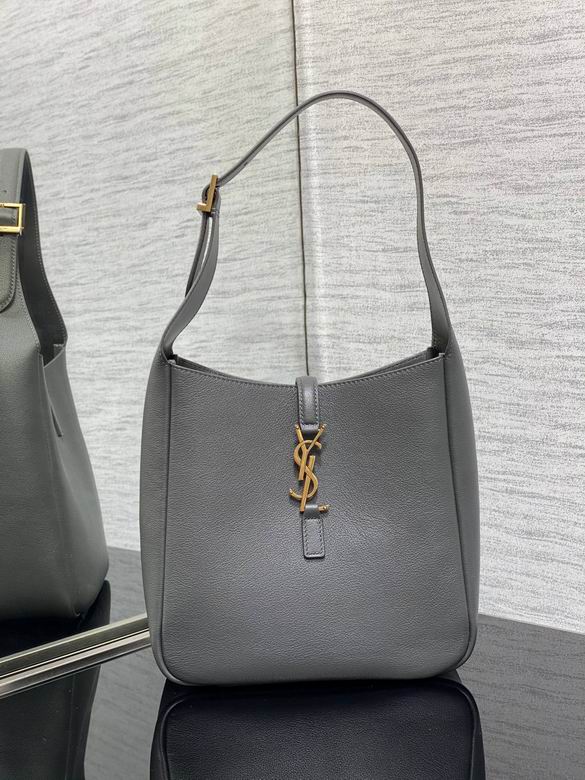 Saint Laurent Le 5 à 7 Small Hobo Shoulder Bag in Gray Grained Leather