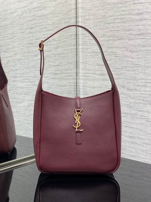 Saint Laurent Le 5 à 7 Small Hobo Shoulder Bag in Burgundy Grained Leather