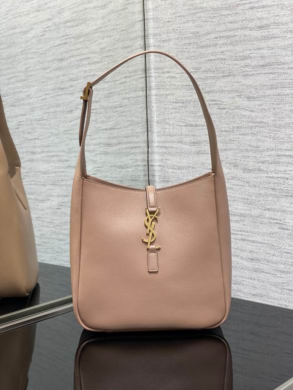 Saint Laurent Le 5 à 7 Mini Hobo Shoulder Bag in Blush Pink Grained Leather