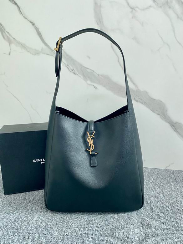 Saint Laurent Le 5 à 7 Hobo Shoulder Bag in Dark Green Grained Leather