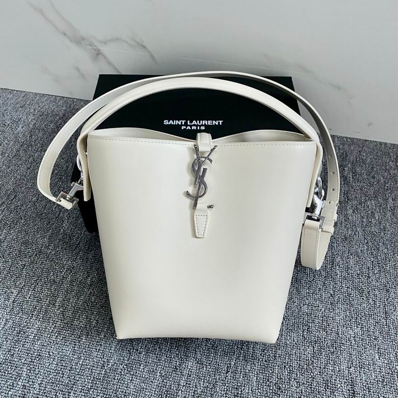 Saint Laurent Le 5 à 7 Mini Bucket Bag in White Smooth Leather