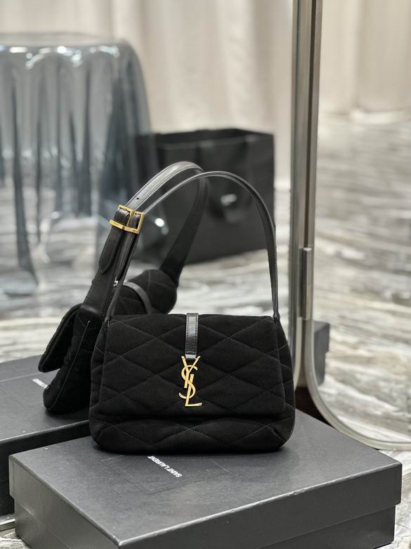 Saint Laurent Le 5 à 7 Hobo Shoulder Bag in Black Quilted Suede with Gold YSL