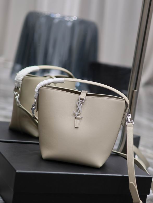 Saint Laurent Le 5 à 7 Mini Bucket Bag in Beige Smooth Leather