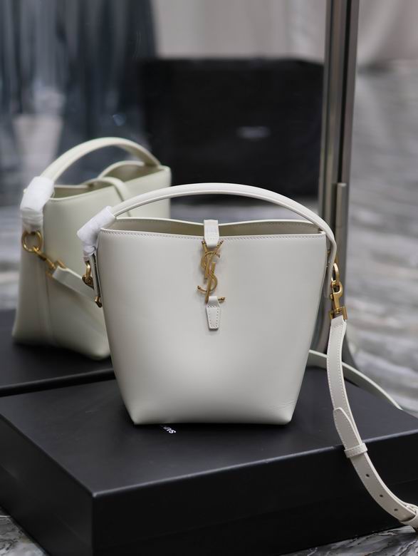 Saint Laurent Le 37 Mini Bucket Bag in White Smooth Leather with Gold YSL