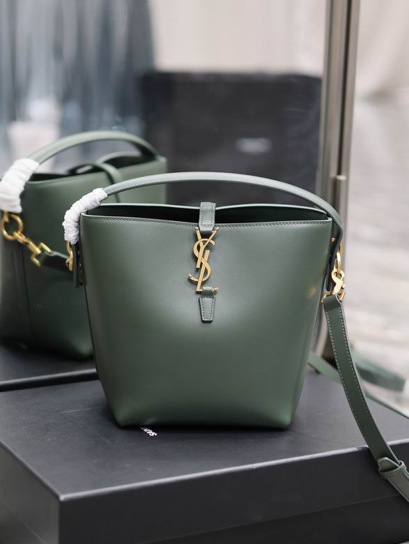 Saint Laurent Le 5 à 7 Mini Bucket Bag in Dark Green Smooth Leather