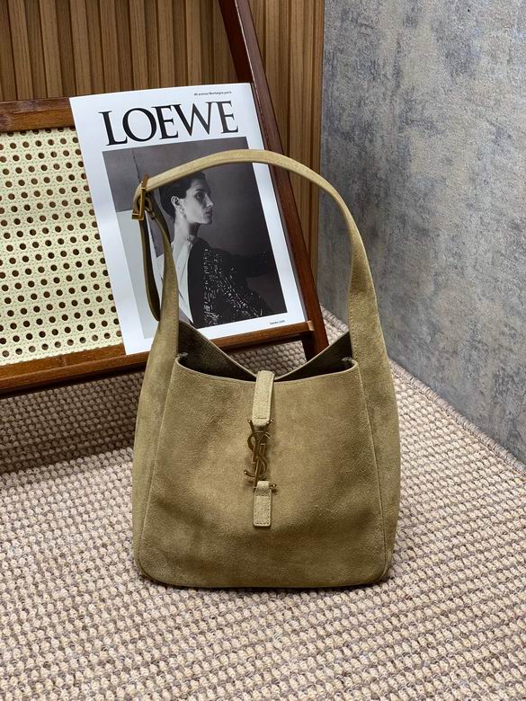 Saint Laurent Le 5 à 7 Small Hobo Bag in Khaki Suede with YSL Monogram