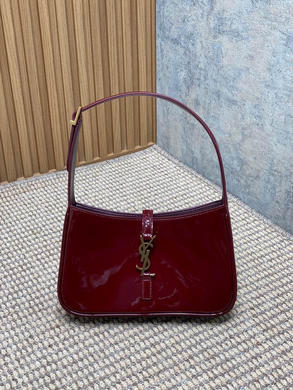 Saint Laurent Le 5 à 7 Hobo Shoulder Bag in Burgundy Patent Leather