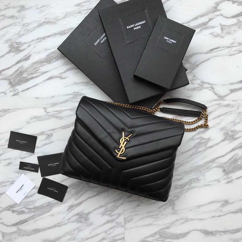 Saint Laurent Loulou Medium Chain Shoulder Bag in Black Y-Quilted Leather