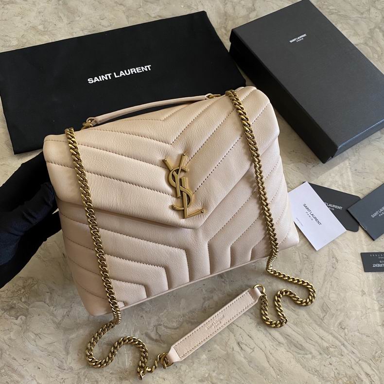 Saint Laurent Loulou Small Chain Bag in Beige Y-Quilted Leather