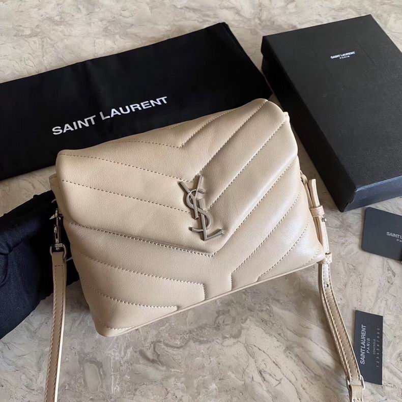 Saint Laurent Loulou Toy Crossbody Bag in Beige Chevron-Quilted Leather