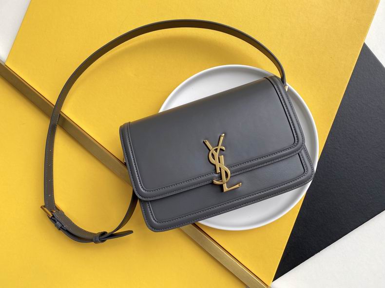 Saint Laurent Solferino Medium Shoulder Bag in Dark Grey Smooth Leather