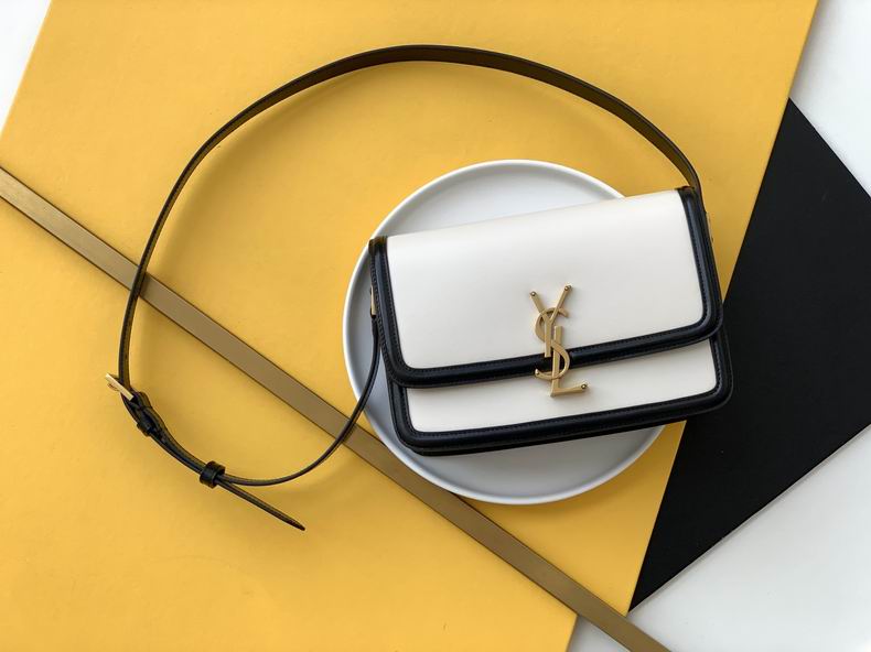 Saint Laurent Solferino Medium Shoulder Bag in White Leather with Black Trim