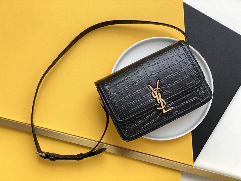 Saint Laurent Solferino Medium Crossbody Bag in Black Crocodile-Embossed Leather