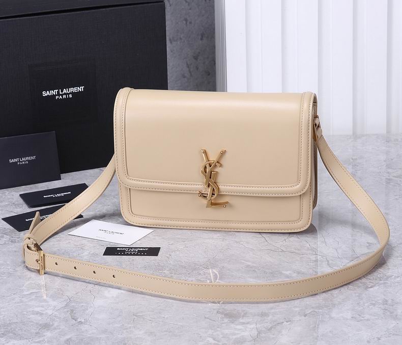 Saint Laurent Solferino Medium Shoulder Bag in Beige Smooth Leather