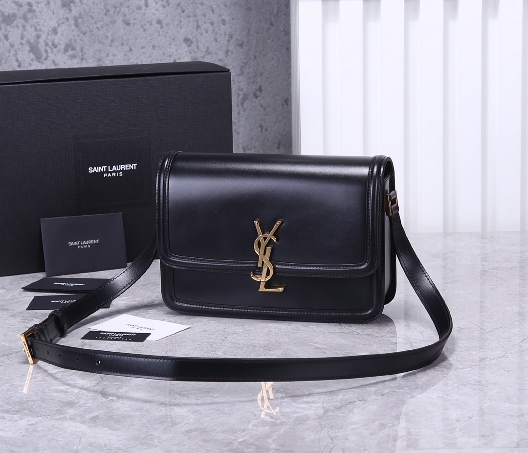 Saint Laurent Solferino Medium Shoulder Bag in Black Smooth Leather