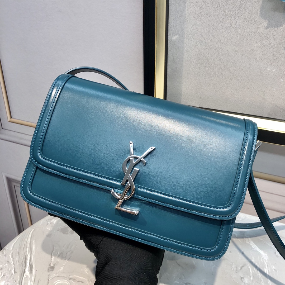 Saint Laurent Solferino Medium Crossbody Bag in Teal Smooth Leather