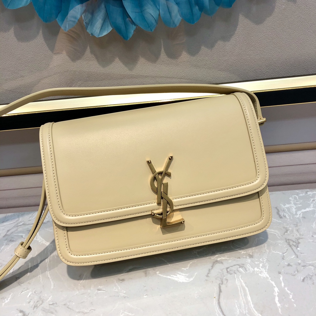 Saint Laurent Solferino Medium Crossbody Bag in Cream Smooth Leather