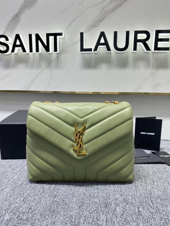 Saint Laurent Loulou Small Chain Shoulder Bag in Sage Green Y-Quilted Leather