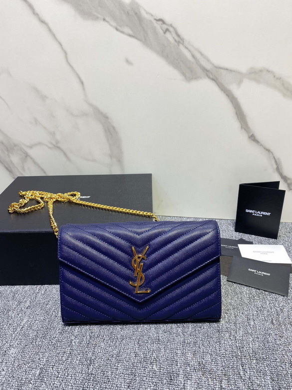 Saint Laurent Monogramme Envelope Wallet on Chain in Navy Quilted Leather