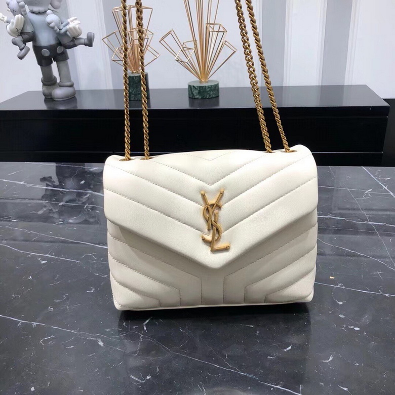 Saint Laurent Loulou Small Chain Shoulder Bag in Cream Y-Quilted Leather