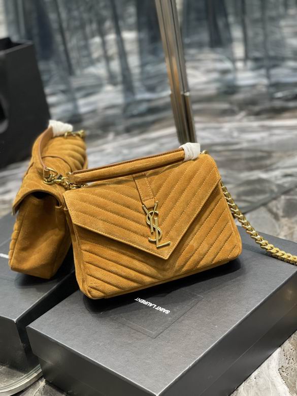 Saint Laurent College Medium Chain Bag in Tan Quilted Suede